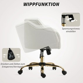 HOMCOM Wyściełane krzesło biurowe, Obrotowy fotel w wyglądzie lnu, Złote nogi, Regulowana wysokość, Kolor Beżowy