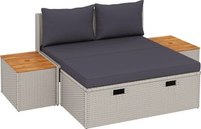 Outsunny Leżak Ogrodowy z Polirattanu dla 2 Osób z Podnóżkiem i Przestrzenią Do Przechowywania, Poduszki 125x114x72,5 cm, Szary