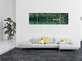 Obraz - drzewa iglaste nad jeziorem (170x50 cm)