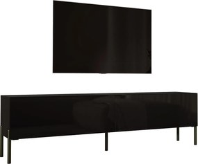 Szafka RTV: Czarna Matowa / Czarna Błyszcząca, nogi czarne, 170 x 52 x 32 cm