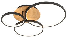 Czarna lampa sufitowa z drewnem, w tym LED 3-stopniowo ściemnialny 3-światła - Alec Nowoczesny Oswietlenie wewnetrzne