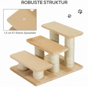 PawHut Drapak Schodki dla Kota Psa 3 Stopnie Beżowe 45x35x34cm Stabilne i Bezpieczne | Aosom PL