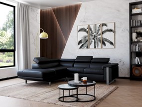 Kanapa narożna ze skóry MYSTIQUE - Czarny - Narożnik lewostronny