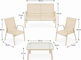 Zestaw mebli ogrodowych Boston 025 - sofa 2-osobowa, 2 fotele, stolik, kolor beżowy