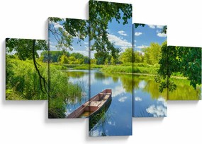 Obraz letniej rzeki z łodzią (125x70 cm)