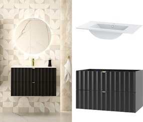 Szafka z umywalką wpuszczaną Arcos 07 czarny mat, 80 cm - zestaw 3