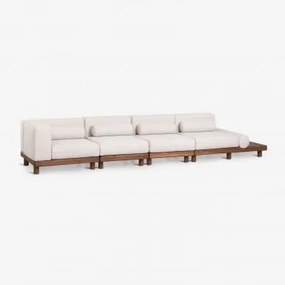 Sofa Modułowy Ogrodowy 4-częściowy Z Modułem Narożnym I Bocznym Stolikiem Z Akacji Edrien Akacja Brąz - Sklum