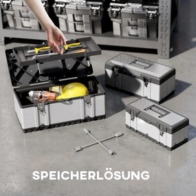 HOMCOM 3-częściowy zestaw skrzynek narzędziowych, Stal nierdzewna, Plastik, Srebrny