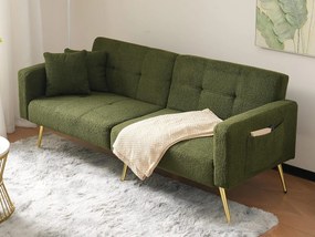 Rozkładana kanapa z regulowanym oparciem - 2 miejsca - tkanina boucle - Zielona