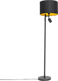 Lampa stojąca czarna ze złotym wnętrzem i lampką do czytania - Jelena