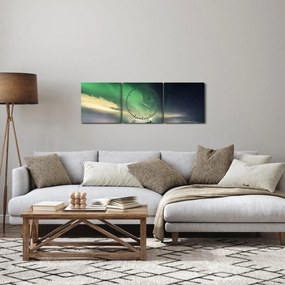 Obraz zorzy polarnej (z zegarem) (90x30 cm)
