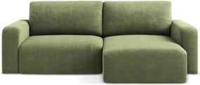 Zielony rozkładany/ze schowkiem narożnik z tkaniny szenilowej (prawostronny/z szezlongiem) Kona – Makamii