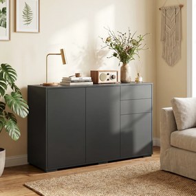 HOMCOM Sideboard Komoda, 2 szuflady, Push-Click, 117 cm x 36 cm x 74 cm, Czarny | Aosom PL