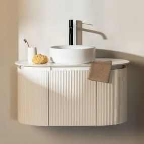 Zestaw Drewnianych Mebli Łazienkowych Carsone Biała & Bez Jednostki Pomocniczej & Okrągły Ceramiczny - Sklum