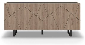 Czarno-naturalna niska komoda w dekorze dębu 180x80 cm Milena – Marckeric