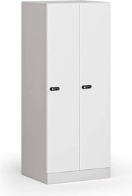 Szafa ubraniowa S1 obniżona 2-drzwiowa, 1500 x 600 x 500 mm, demontaż, zamek mechaniczny z kodem, drzwi laminowane, biała