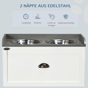 PawHut Podwyższona miska dla psa 2x2L Szuflada Stal nierdzewna Stacja karmienia Duże psy Brązowa | Aosom PL