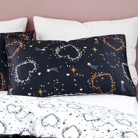 Czarno-biała pościel dwuosobowa 200x200 cm Cosmic Hearts and Stars – Catherine Lansfield