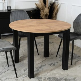 Stół Okrągły Rozkładany HARRY 102-142 cm Dąb Craft/Czarny Loft