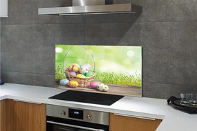 Szklany Panel Koszyczek Pisanek na Trawie