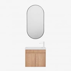 Zestaw Wiszących Mebli Łazienkowych Zintegrowany Z Umywalką Narek Popielaty Brąz & Owalna Osłona Led I - Sklum