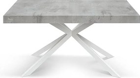 Stół drewniany, wykończenie cementowe, biała podstawa X, rozkładany 160x90 - CAMAIORE