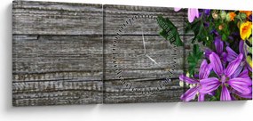 Obraz - kwiaty polne (z zegarem) (90x30 cm)