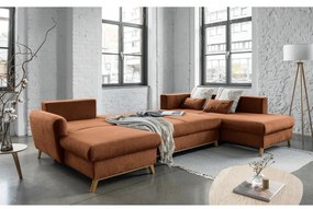 Ceglasta rozkładana sofa w kształcie litery "U" Miuform Scandic Lagom, prawostronna