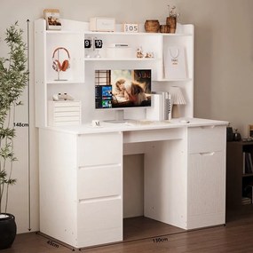 Biurko z nadstawką białe - 130 cm