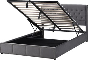 Łóżko ze schowkiem 140x200 cm - ciemnoszary aksamit - łóżko dla dorosłych z tapicerowanym zagłówkiem i stelażem z listew - bez materaca