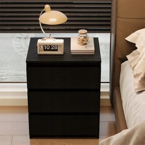 Szafka Nocna Loft Czarna 3 Szuflady 60 cm – Nowoczesny Stolik do Sypialni