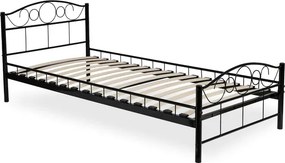 Łóżko Metalowe Jednoosobowe 90x200 cm ze Stelażem GRIFFIN Metalowe Czarne Loft