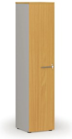 Szafa biurowa wąska PRIMO GRAY, 1781 x 400 x 420 mm, szary/buk