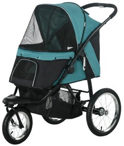 PawHut Wózek dla psów, składany, z osłoną przeciwsłoneczną, oknami z siatką, koszem na zakupy, ciemnozielony, 111 x 58 x 107 cm