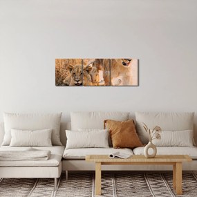 Obraz - Lwiątka (z zegarem) (90x30 cm)