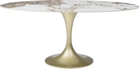 Stół do jadalni dla 8 osób z ceramiki i złotego metalu - Efekt białego marmuru i szary - ELVA marki Maison Céphy