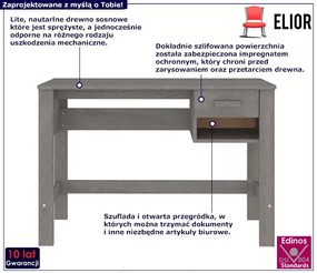 Drewniane jasnoszare biurko z szufladą - Poliov