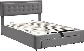 Łóżko dla dorosłych z pojemnikiem 140x200cm z 2 szufladami, tapicerowane welurem, duża przestrzeń do przechowywania, styl nowoczesny, szare