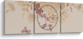 Obraz - Vintage kwiaty i motyle (z zegarem) (90x30 cm)