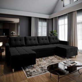 Masseno Narożnik MILO z funkcją spania i pojemnikiem na pościel Narozniki U, Rozkładana sofa - Czarny, KRONOS 07
