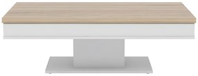 Stolik kawowy ASTULIA – z miejscem do przechowywania – kolor biały – blat o wyglądzie drewna dębowego