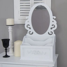 Stylowa toaletka z serii Romantic, przegrody, lustro, matowa biel.