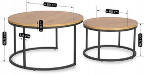 Zestaw Stolików Kawowych DELIA MAX 60 cm/80 cm Dąb Złoty Nowoczesny Loft