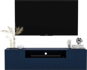 Granatowa ścienna szafka na tv z lamelami E8-B99