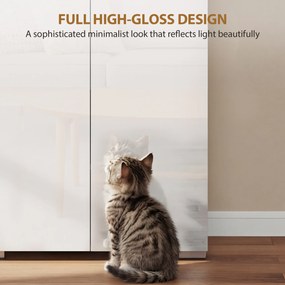 HOMCOM Wysoka szafka kuchenna 180 cm, z funkcją cichego zamykania i regulowanymi półkami, biały wysoki połysk | Aosom PL