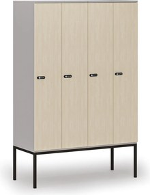 Drewniana szafa ubraniowa S4 z podstawą, 4-drzwiowa, 1871 x 1200 x 500 mm, demontaż, zamek mechaniczny z kodem, szary/brzoza