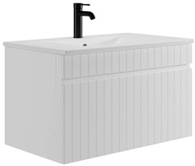 Szafka łazienkowa wisząca ryflowana biała z umywalką wpuszczaną w blat - 80 cm - SATARA