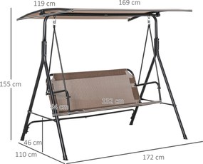 Outsunny Huśtawka 2-osobowa z Dachem Metalowa Odporna na UV Idealna do Wypoczynku w Ogrodzie Brązowy | Aosom PL