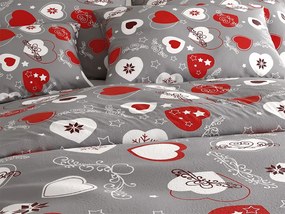 PrzytulneMieszkanie.pl PrzytulneMieszkanie.pl PrzytulneMieszkanie.pl Zestaw pościeli z mikropluszu CHRISTMAS HEART szare + prześcieradło z mikropluszu SOFT 180x200 cm białe, podwójne łóżko
