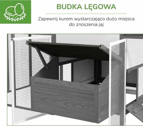 PawHut Kurnik dla małych zwierząt 2 wybiegi zewnętrzne, 1 gniazdo, 2 rampy, dach asfaltowy, odporny na warunki atmosferyczne, Szary